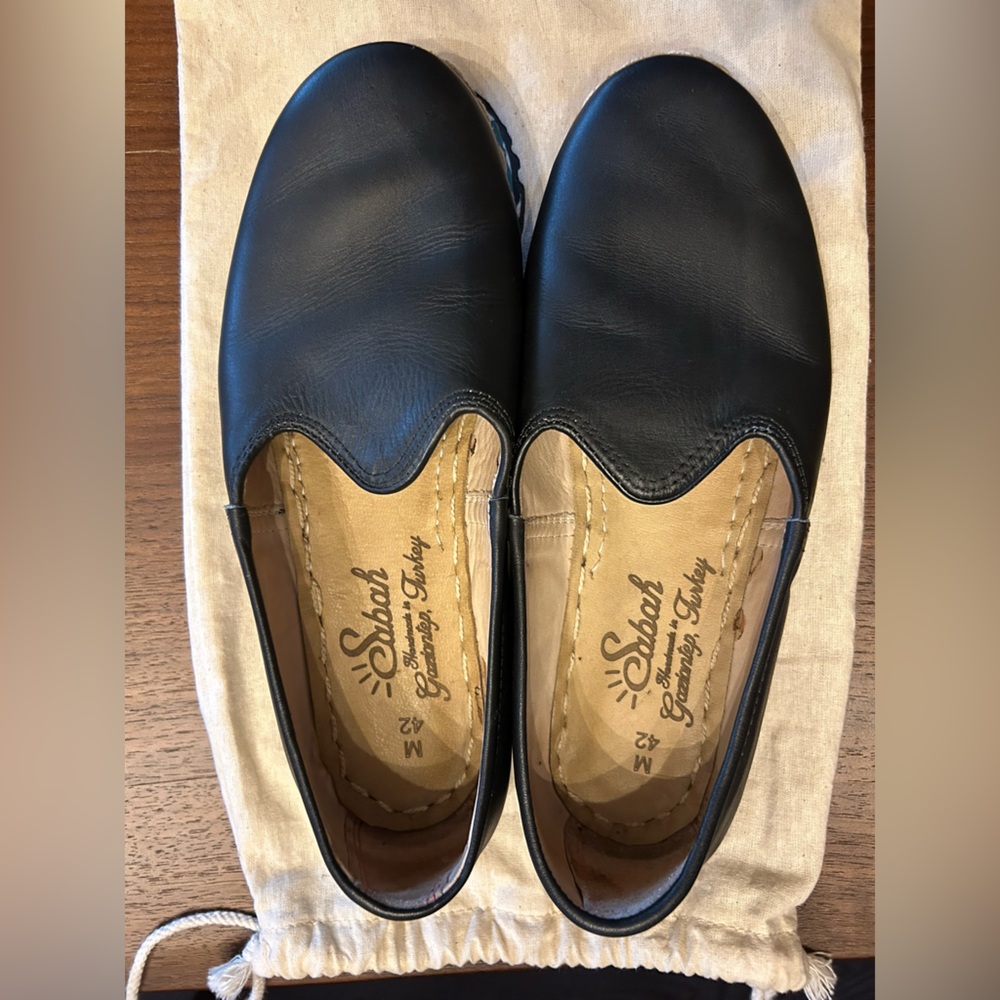 Sabah Black Leather Men's Slip-Ons — barely worn!